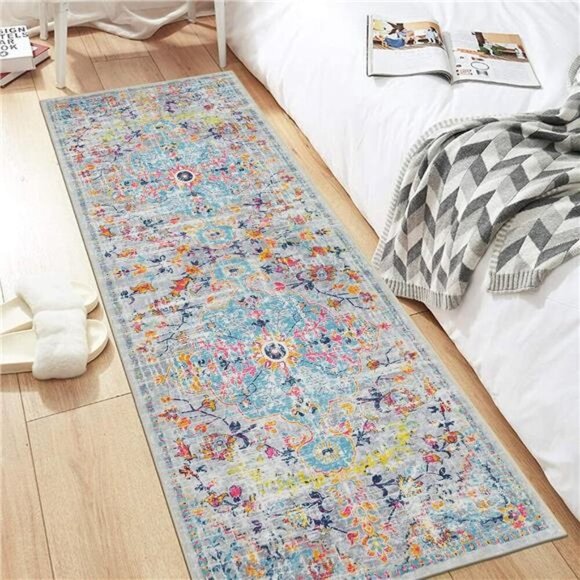 Vintage Runner Rug 2x6, Farmhouse Distressed Area Rug, Washable , Non Slip Floor - Picture 6 of 7